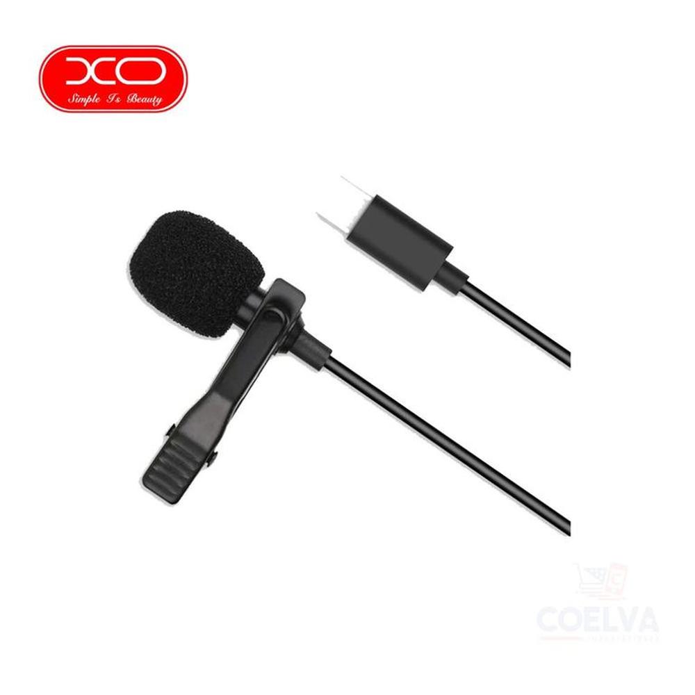 Micrófono Lavalier XO-MKF02 Alámbrico Tipo C de 2M de Longitud - Negro