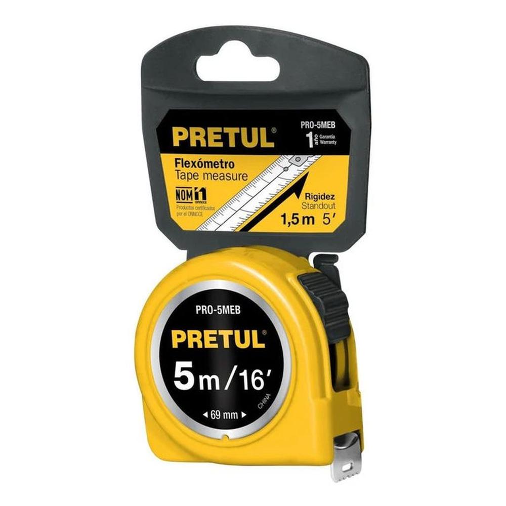 Wincha Amarilla 5 M Cinta 19 Mm En Tarjeta Pretul - PRO-5MEB