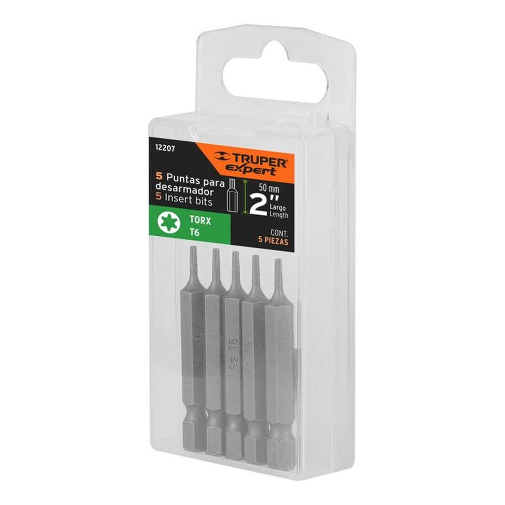 Estuche con 5 puntas torx T6 largo 2 Truper - 12207