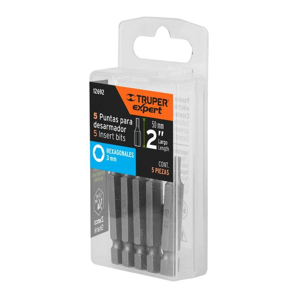 Estuche con 5 puntas hexagonales de 3 mm largo 2 Truper - 12692