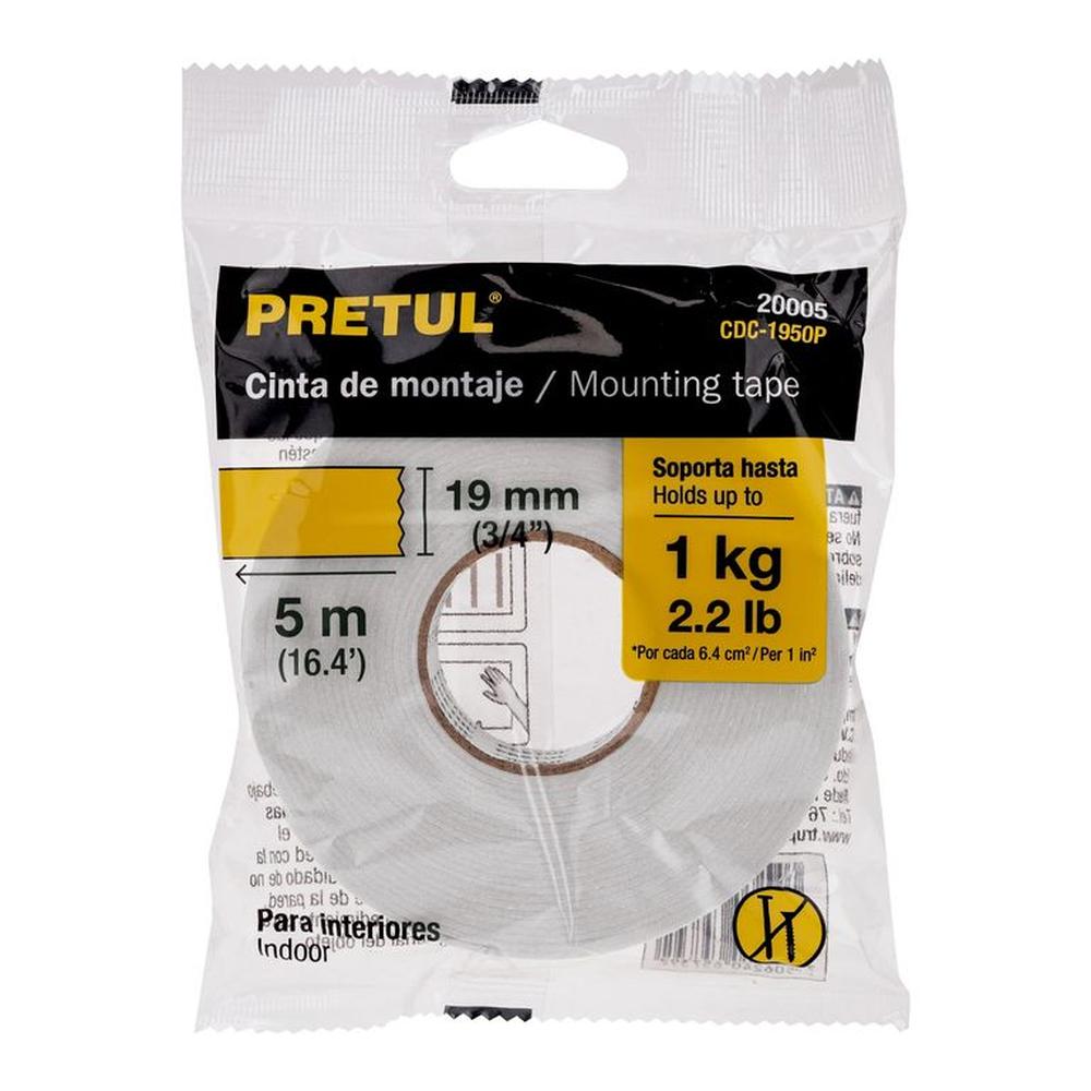 Cinta Doble Contacto 19 mm x 5 m Pretul - 20005 Amarillo