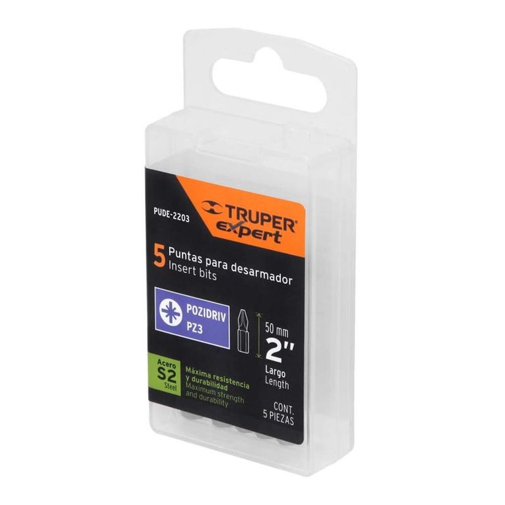 Estuche con 5 puntas pozidriv PZ3 largo 2 Truper Expert - 12164