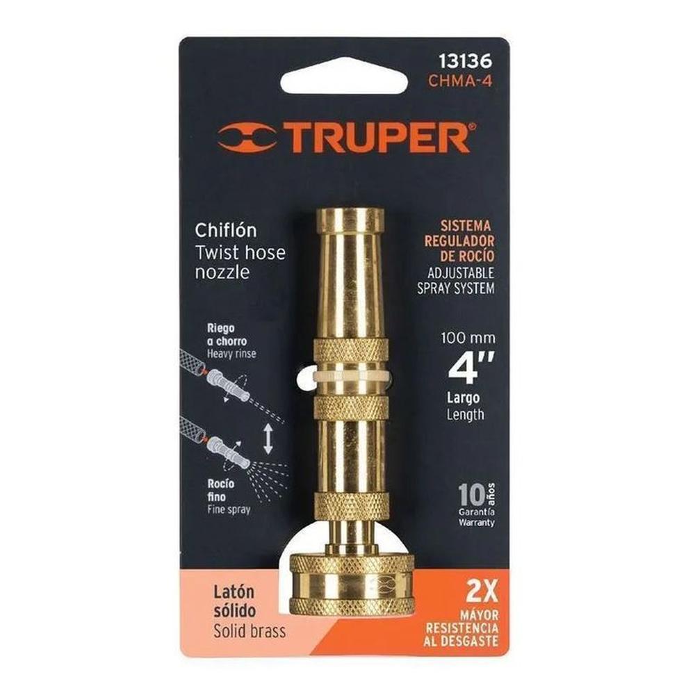 Chiflón 4 de latón maquinado para manguera Truper - 13136 Naranja