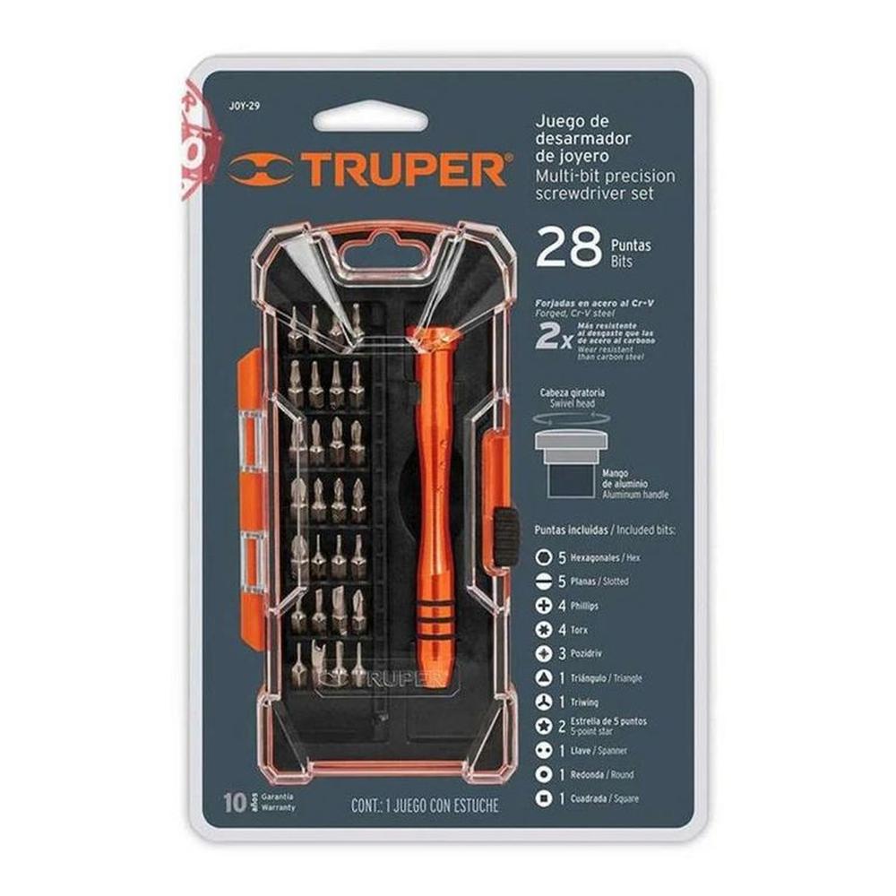 Desarmador de precisión con 28 puntas intercambiables Truper - 14160