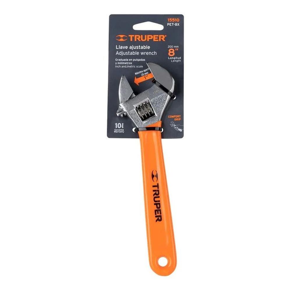 Llave Francesa 8 Pulgadas Cromada Mango De Pvc Truper 15510