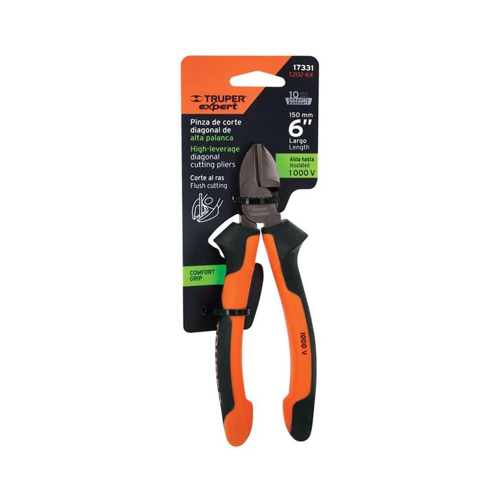Pinza corte diagonal 6"" alta palanca, Comfort Grip, Expert - 17331
