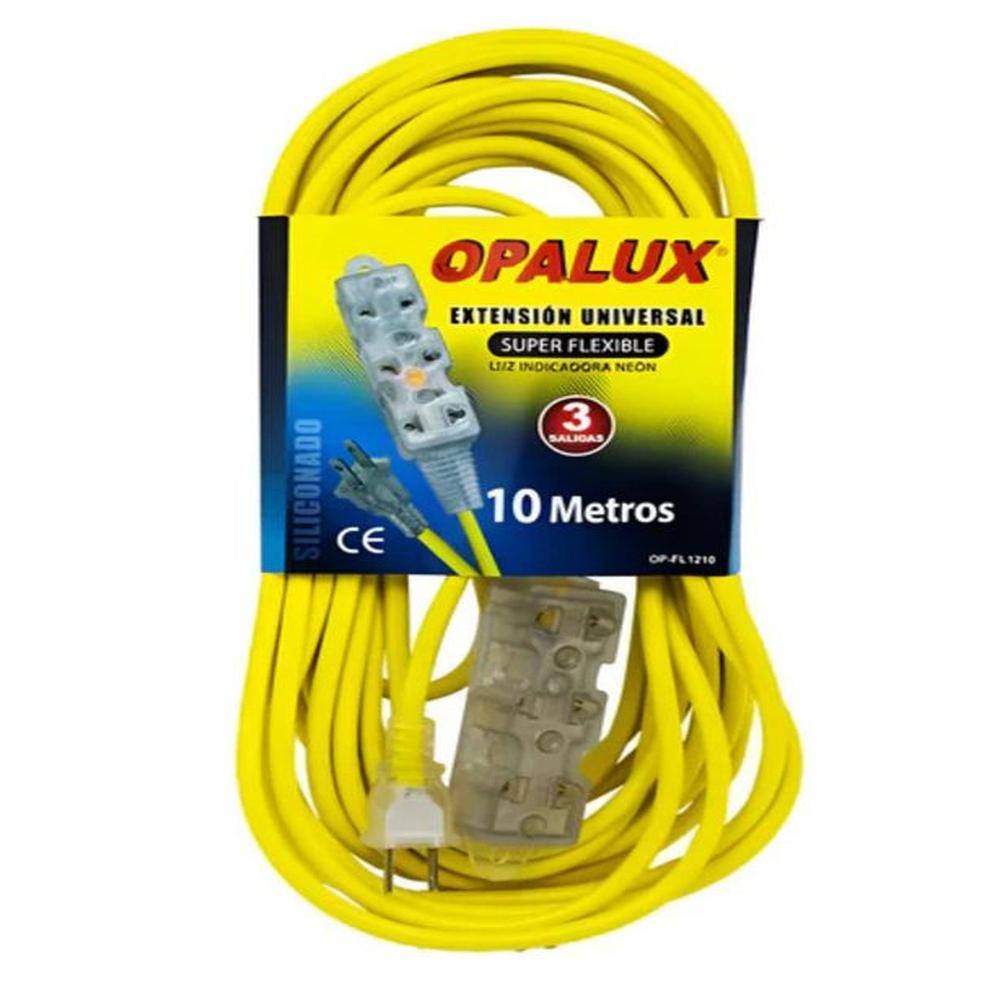 EXTENSIÓN OPALUX TOMA CORRIENTE CON 3 TOMAS 10 METROS OP-FL1210