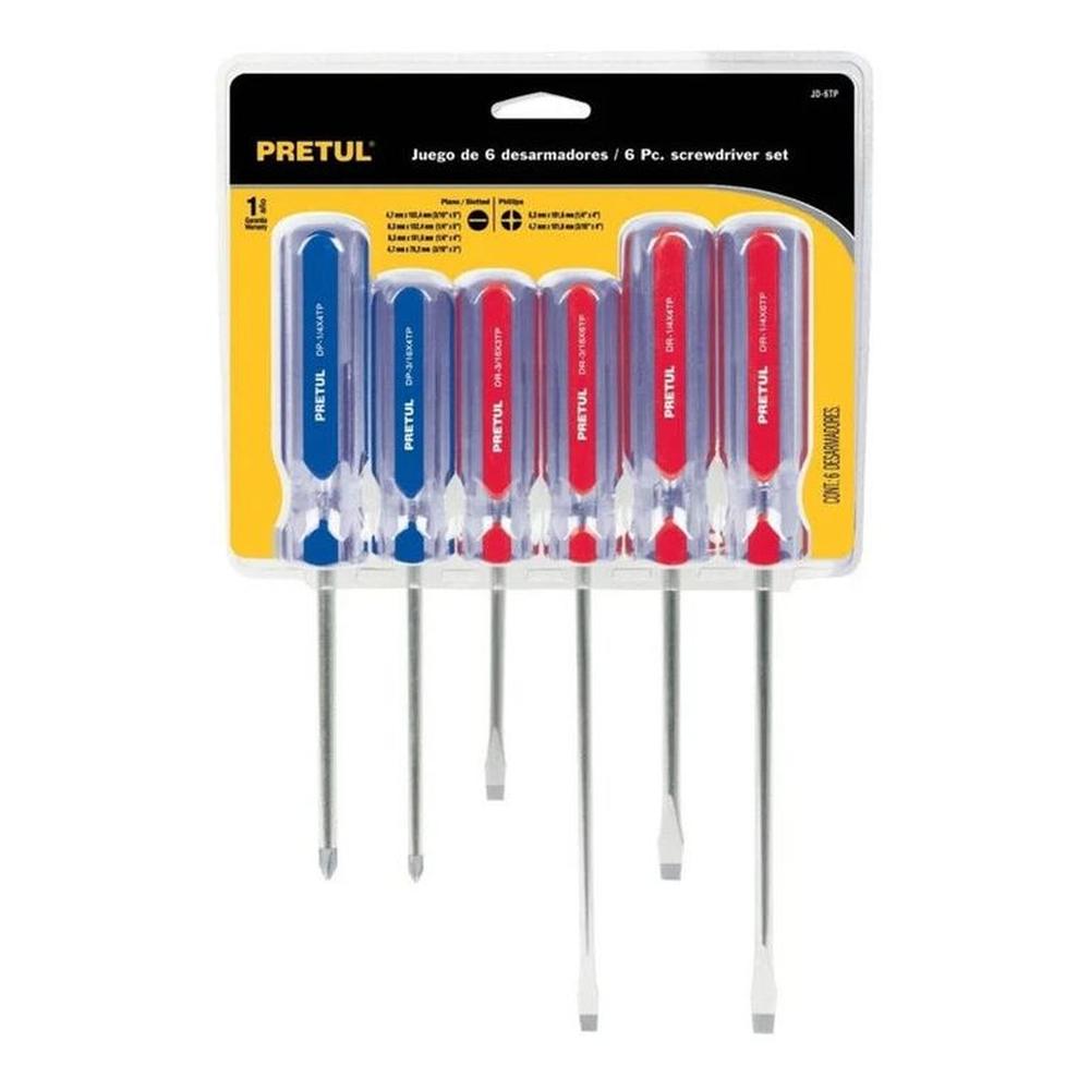 Desarmadores Jgo 6 Pzs Estrellas Y Planos Mango De Pvc Pretul - 20214