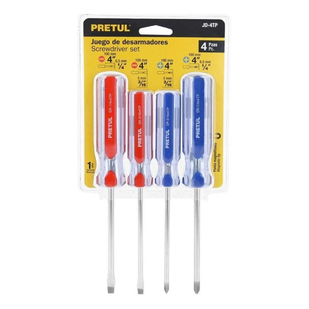 Desarmadores Juego 4 Pzs Estrellas Planos Puntas Imantadas Pretul - 20212