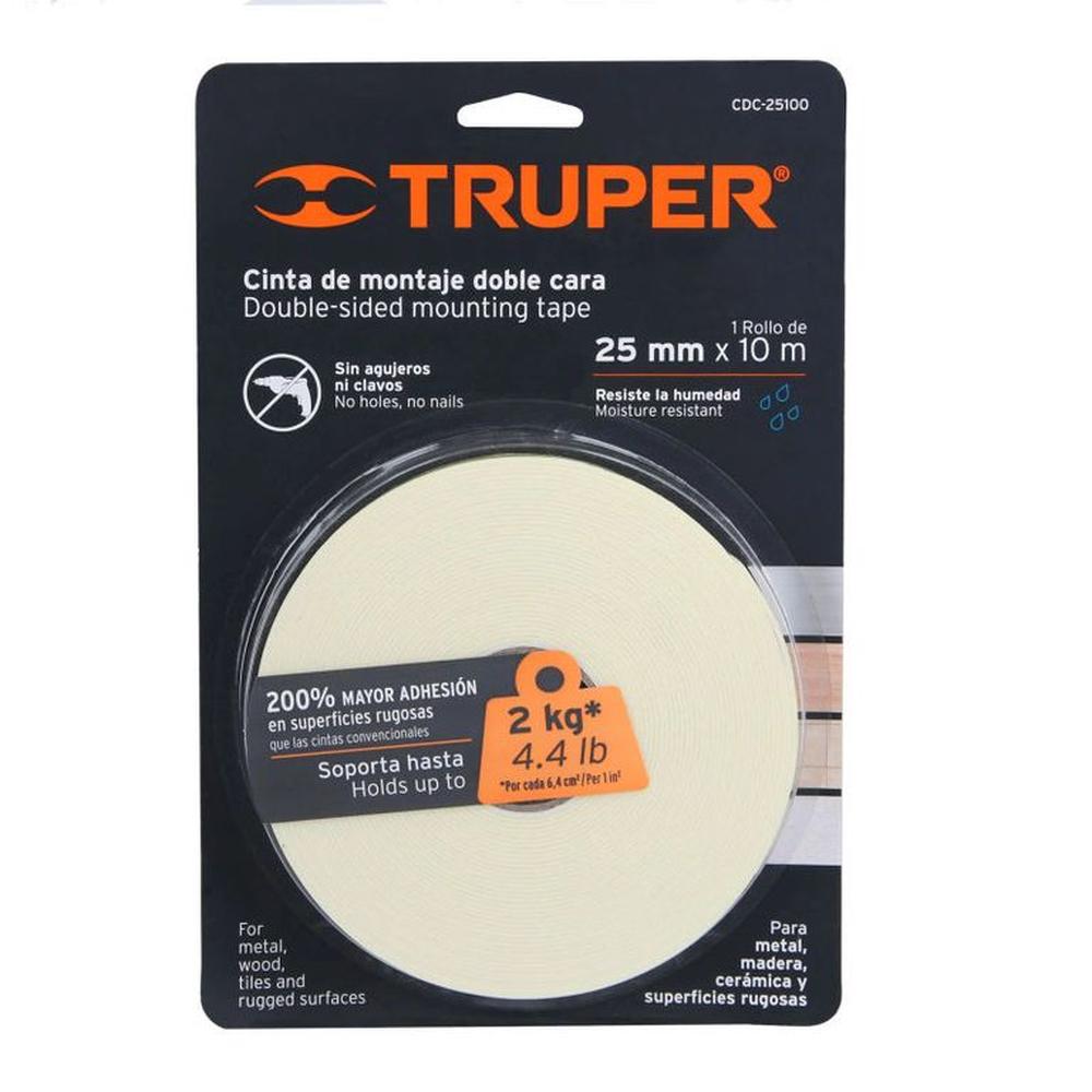 Cinta Doble Contacto de 25 mm x 10 m Truper - 11728 Negro