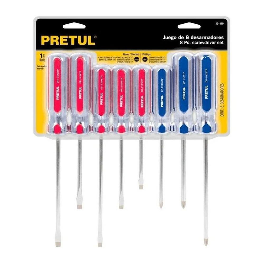 Desarmadores Jgo 8 Pzs Estrellas Y Planos Mango Pvc Pretul - 20213