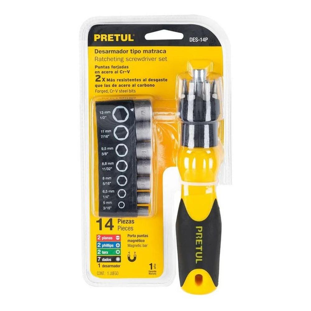 Desarmador Tipo Matraca Con 6 Puntas Y 7 Dados Pretul - 22974