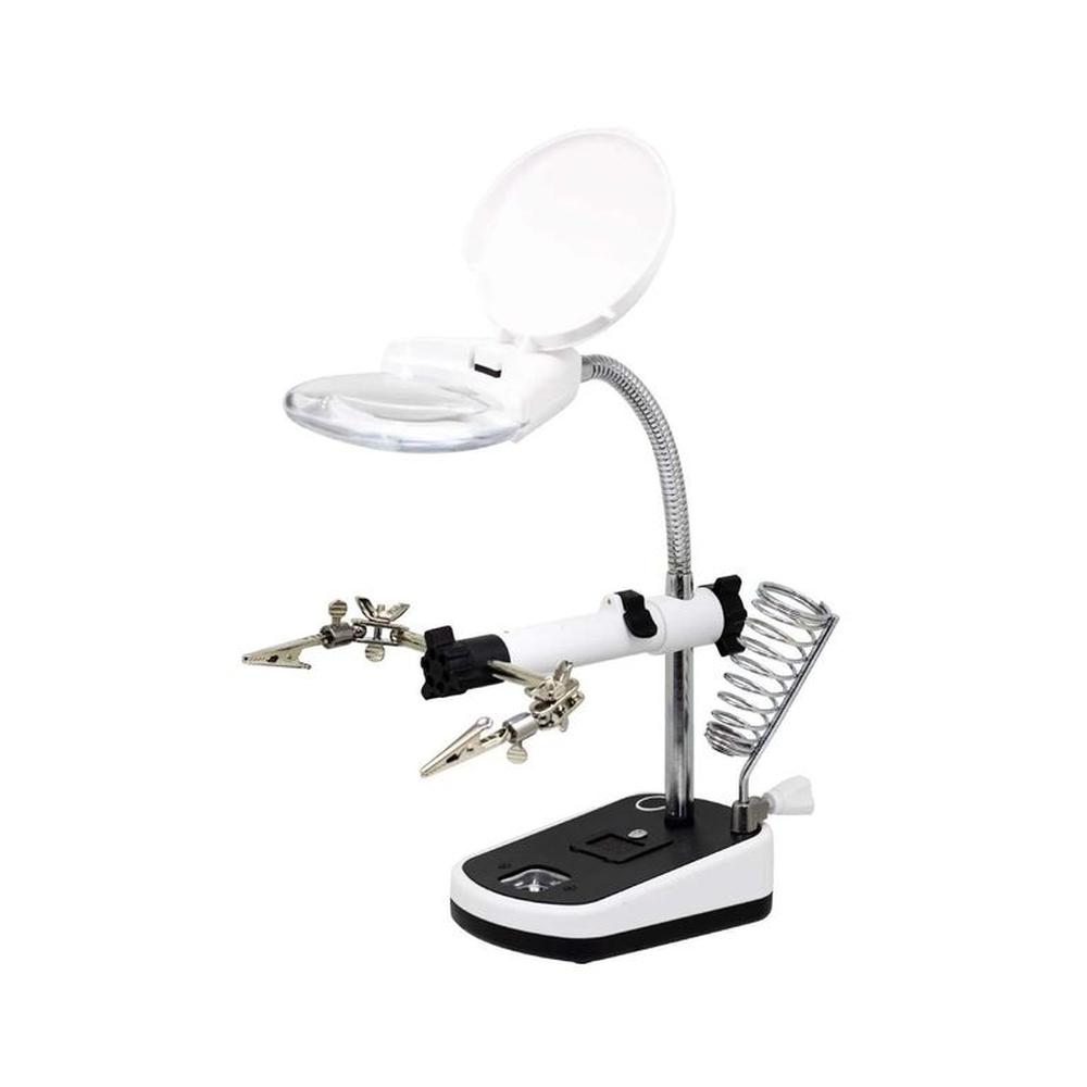 Soporte para Cautín con Lupa Luz LED y Pinzas EDI-16090C Gris
