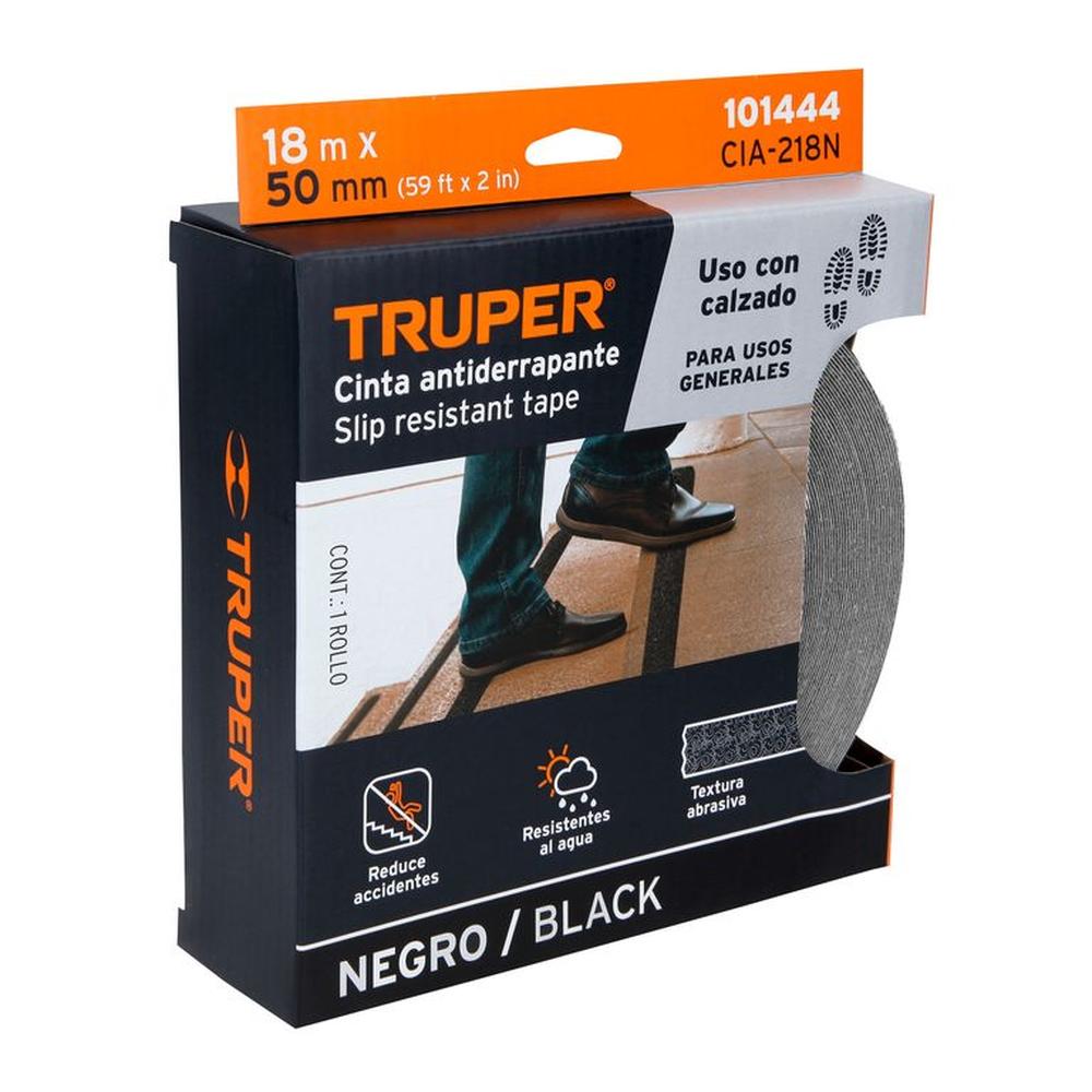 Cinta de 18m Antideslizante Negra 50mm Truper cod 101444 NEGRO