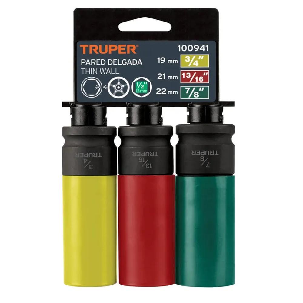 Juego 3 dados largos 12 impacto protección plástica 6p std Truper - 100941