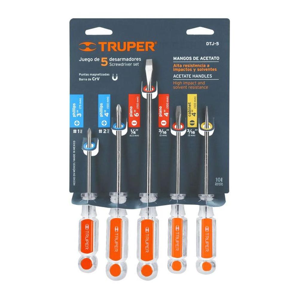 Juego de 5 desarmadores mangos de acetato Truper 14137