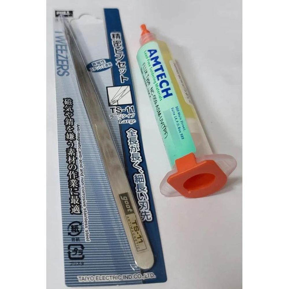 Pinza Antiestática Recta Goot  +  Flux Amtech En Jeringa