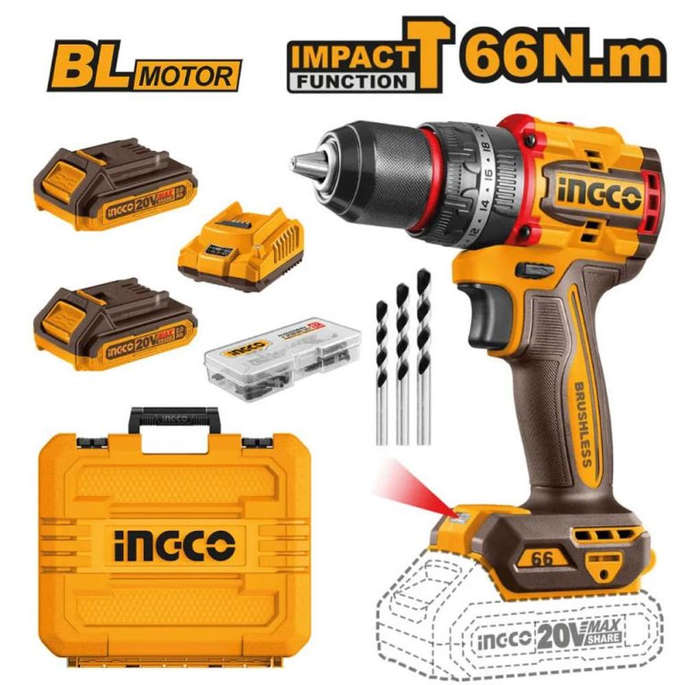 Taladro Atornillador Percutor Ingco 20V 66NM - CIDLI20668