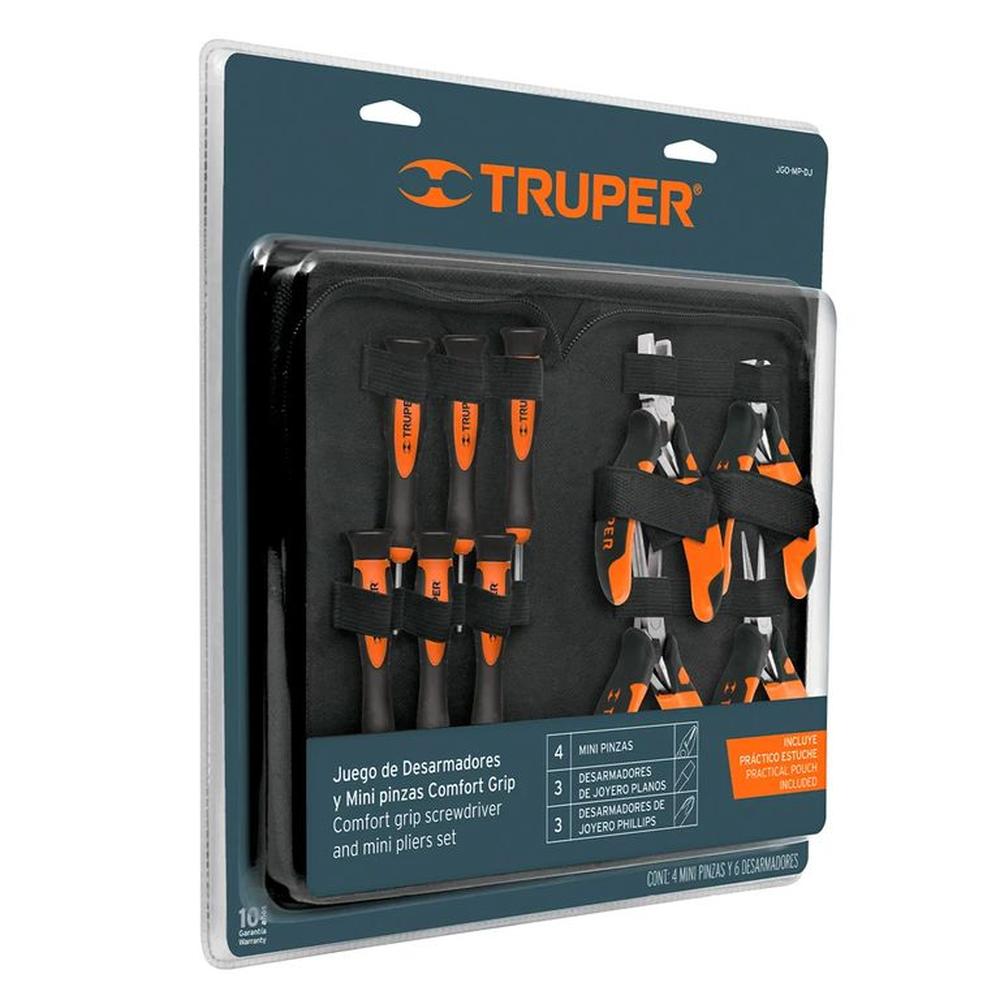 Juego 6 desarmadores de joyero y 4 mini alicates Comfort Grip Truper - 18200