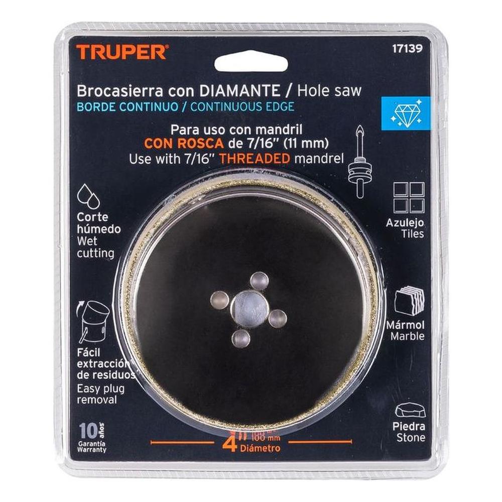 Broca sierra diamante 4 borde continuo Truper17139 Gris