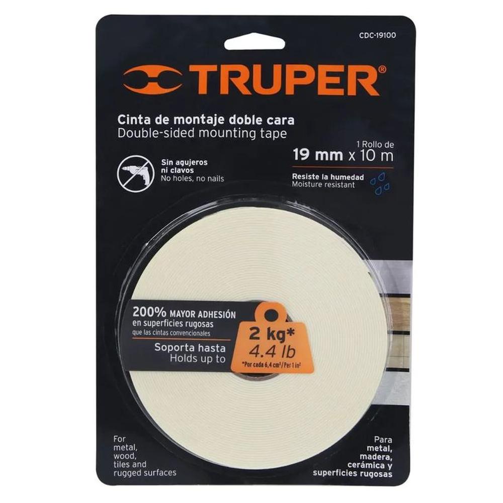 Cinta Doble Contacto de 19 mm x 10 m Truper - 11726 CREMA
