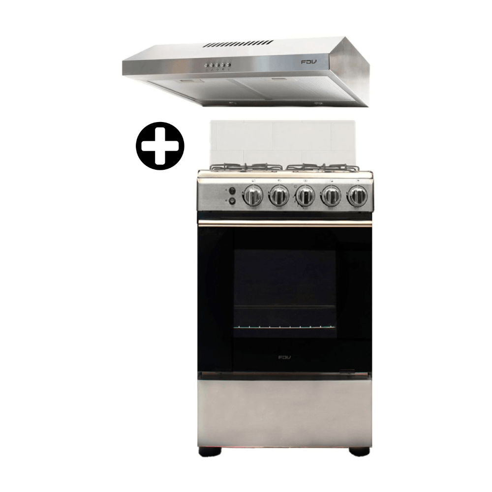 COMBO Cocina de Pie a Gas 24"" FDV Expert 60 2.0 4 Hornillas + Campana Empotrable 60cm FDV Class Acero Inoxidable