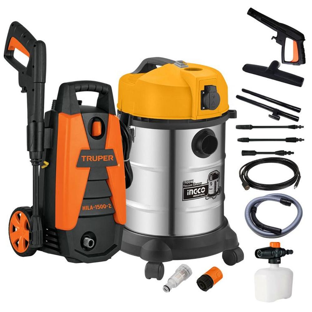 Hidrolavadora 1500 Psi Truper + Aspiradora 30 Litros Ingco 102095-VC14301