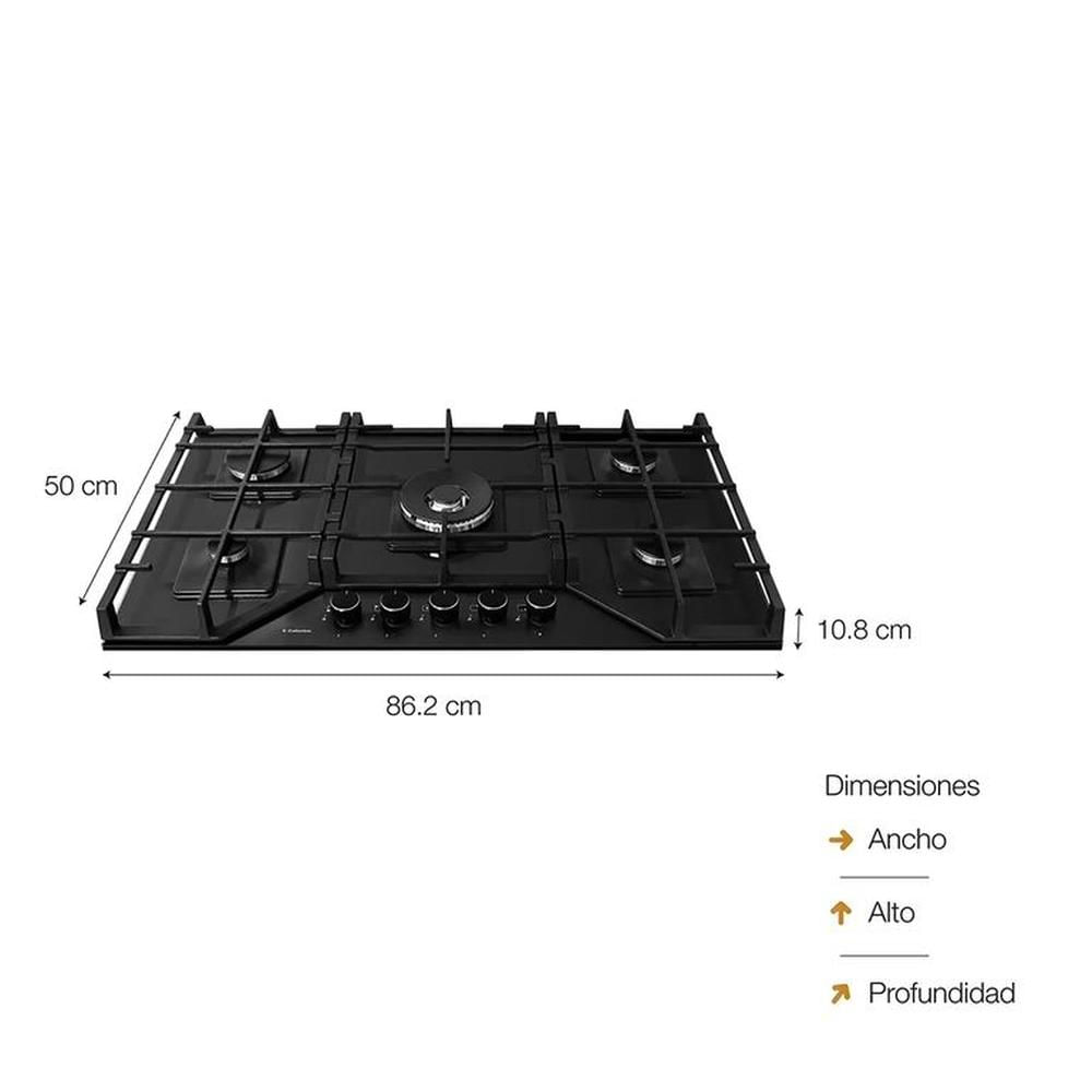 Cocina Encimera a Gas con 5 Quemadores Italianos Negro Sole SOLCO067