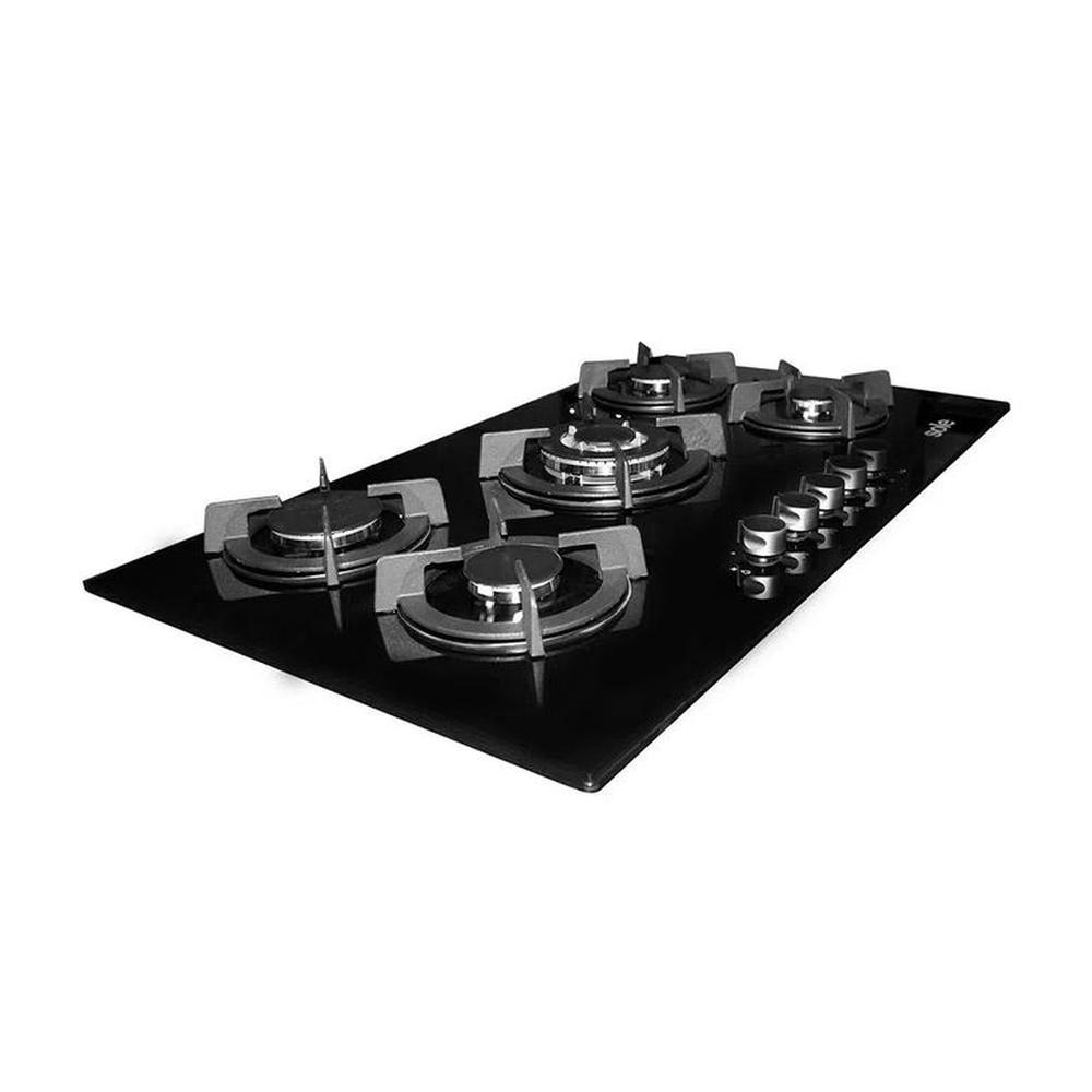 Encimera de Vidrio Templado con 5 Quemadores 90 cm Negro Sole SOLCO069