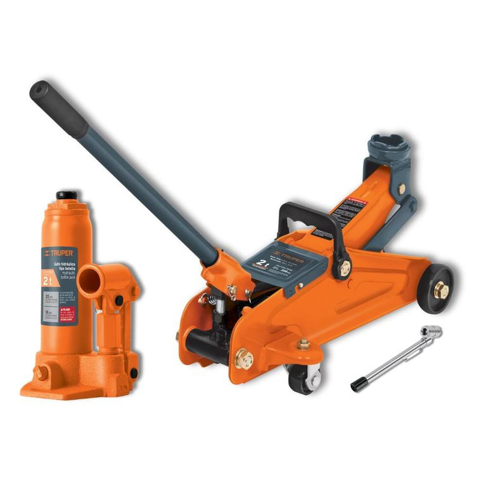 Gata lagarto 2 t + gata botella 2 t y medidor 120psi Truper 14810-14944-19099
