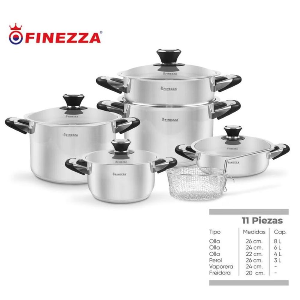 JUEGO DE OLLAS EN ACERO INOXIDABLE 11 PZAS FINEZZA