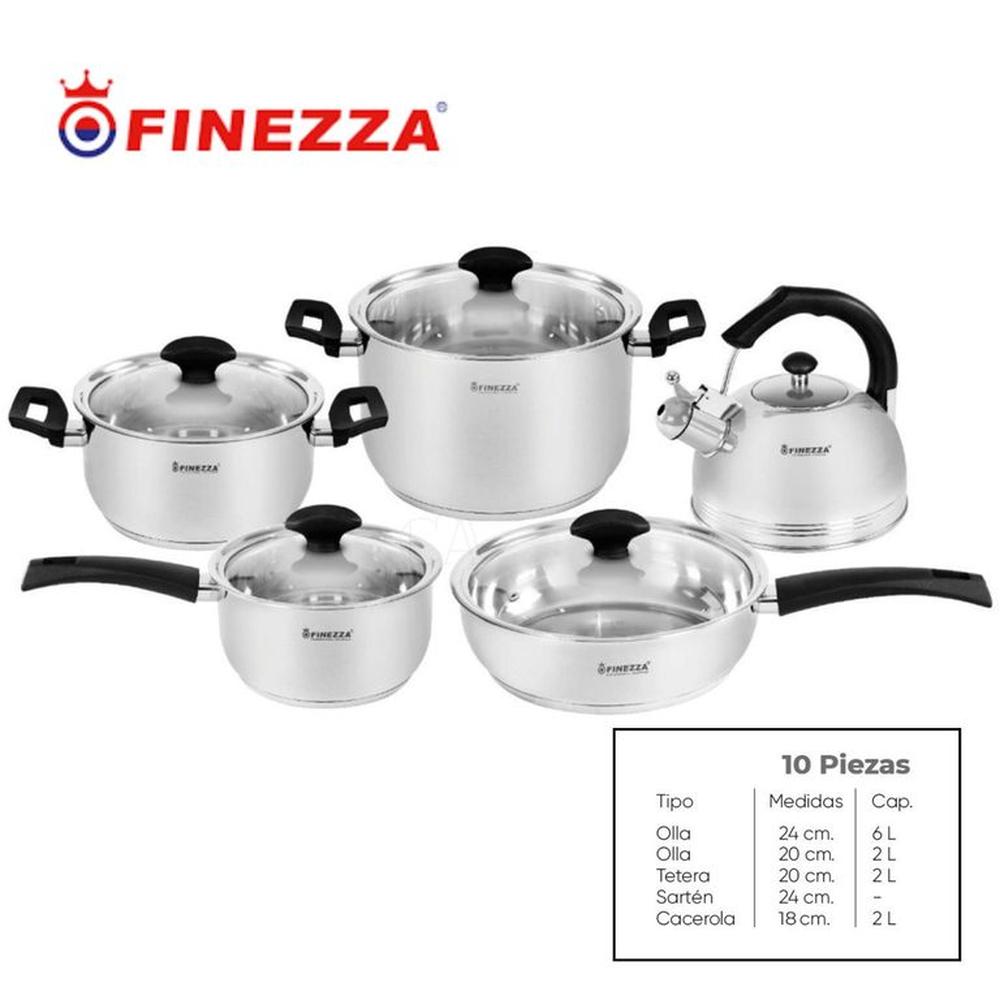 JUEGO DE OLLAS DE 10 PIEZAS DE ACERO INOXIDABLE FINEZZA