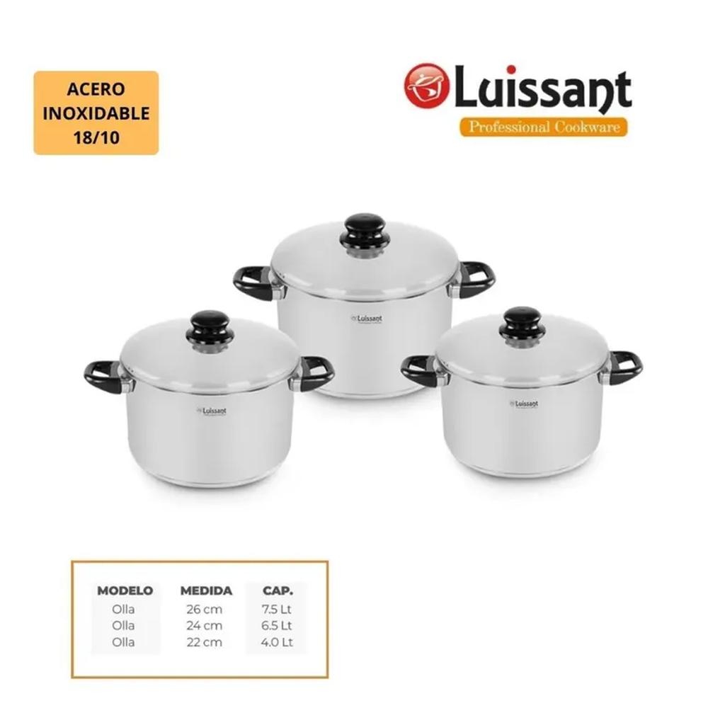 JUEGO DE OLLAS 6 PZAS ACERO INOXIDABLE LUISSANT