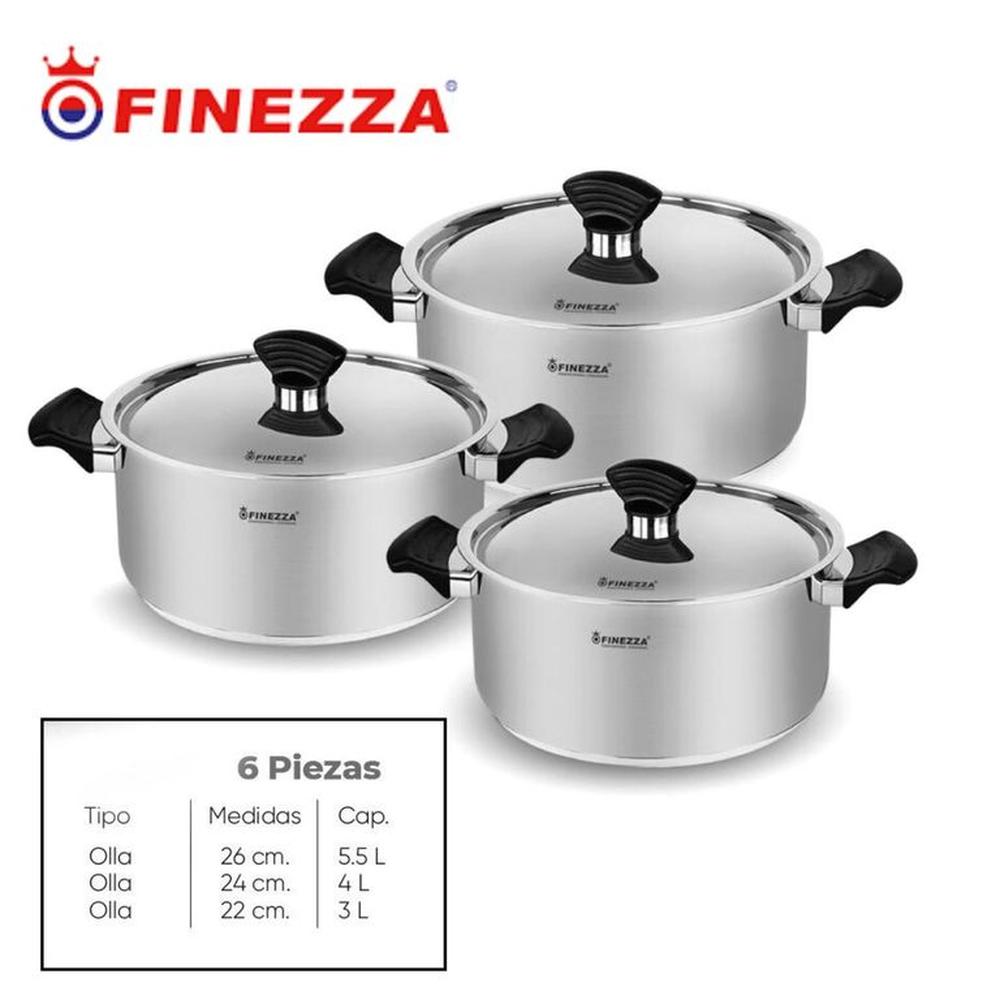 JUEGO DE OLLAS DE ACERO INOXIDABLE 6 PIEZAS FINEZZA