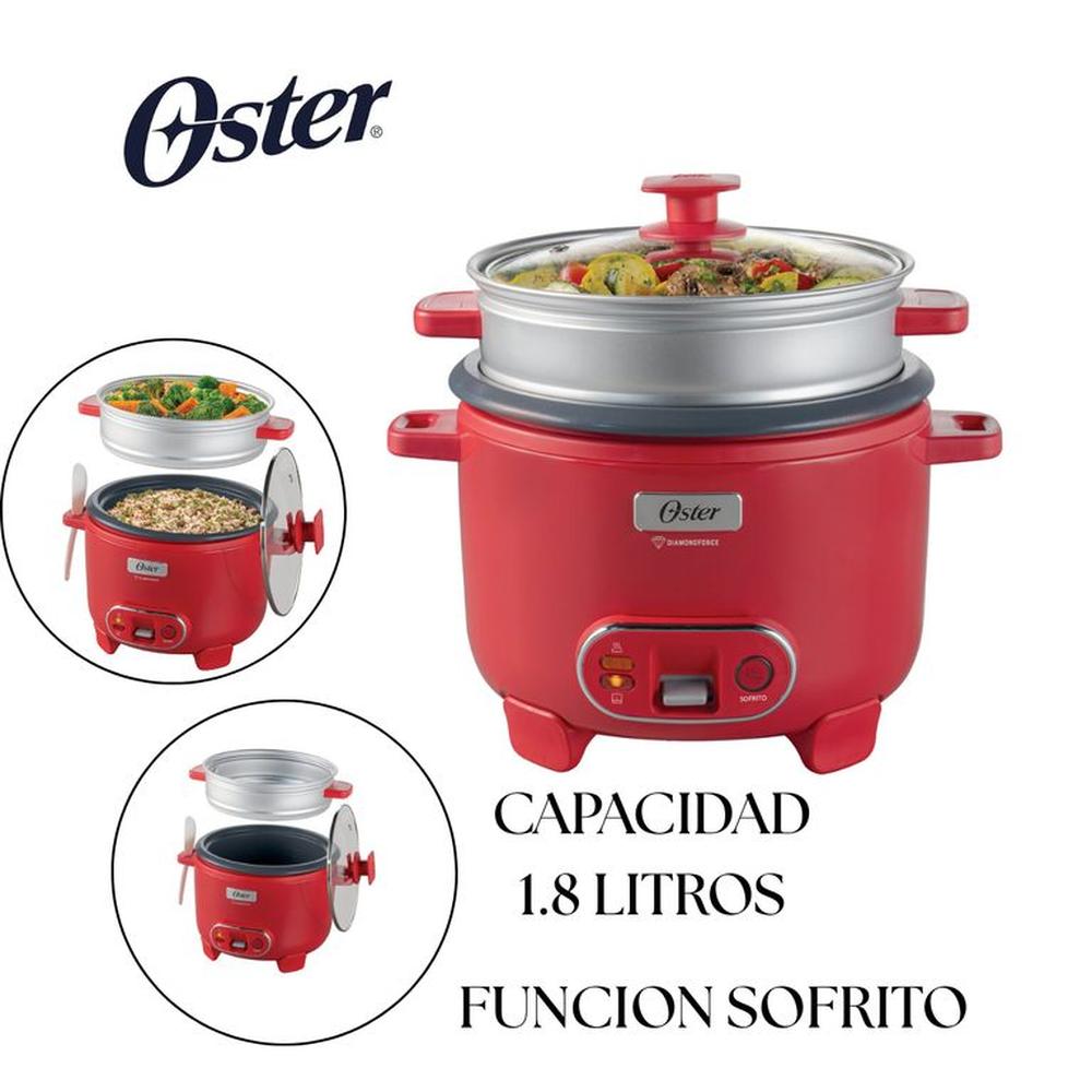 Olla Arrocera Oster 1.8L 3 en 1 Función Sofrito y Vaporera Rojo