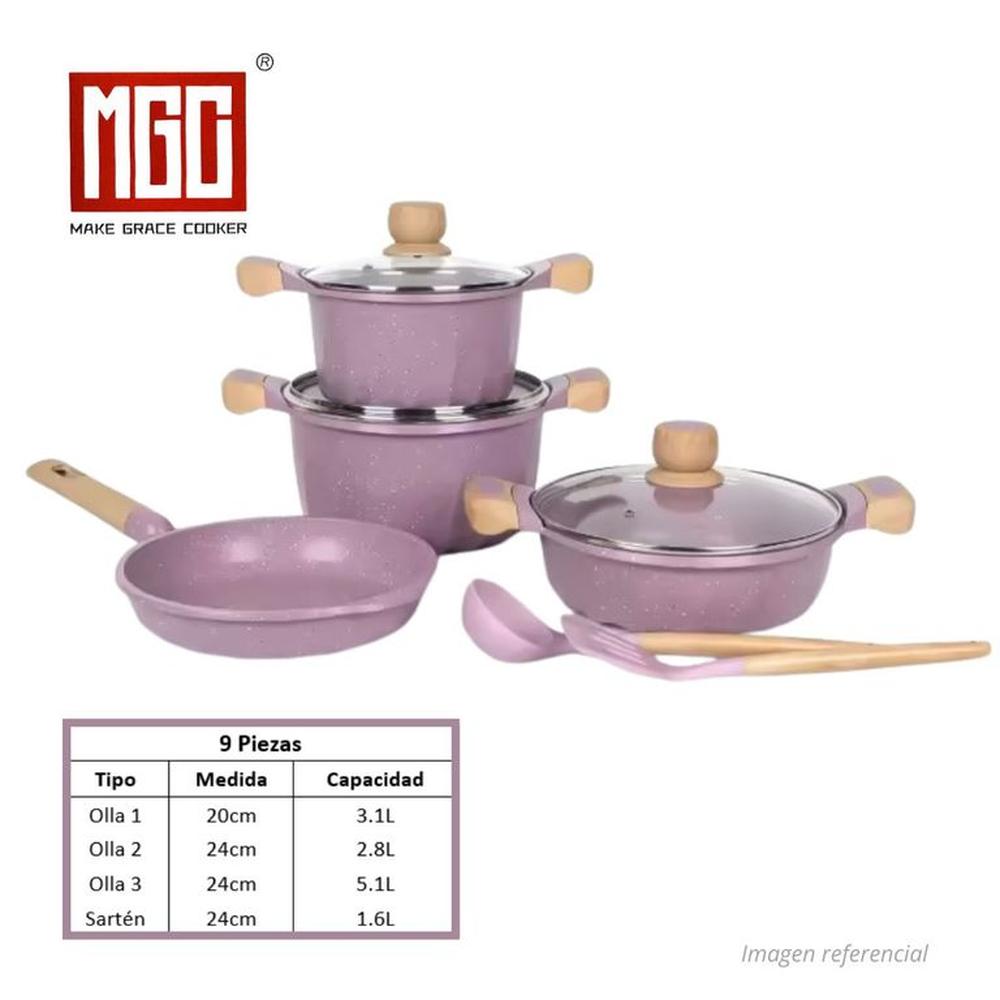 JUEGO DE OLLAS MGC DE 9 PIEZAS ROCA VOLCANICA VIOLETA
