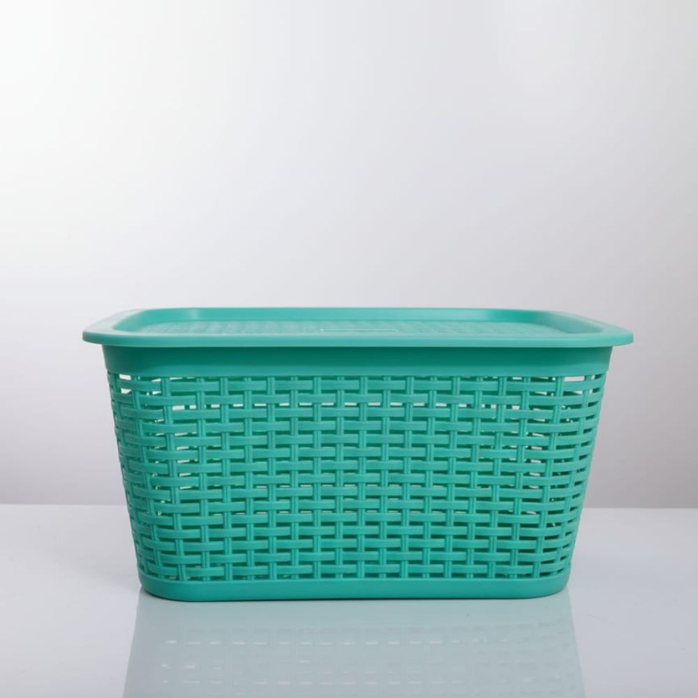 Impecable Cajita Organizadora de Ratán Verde Agua con Tapa Elegante y Funcional