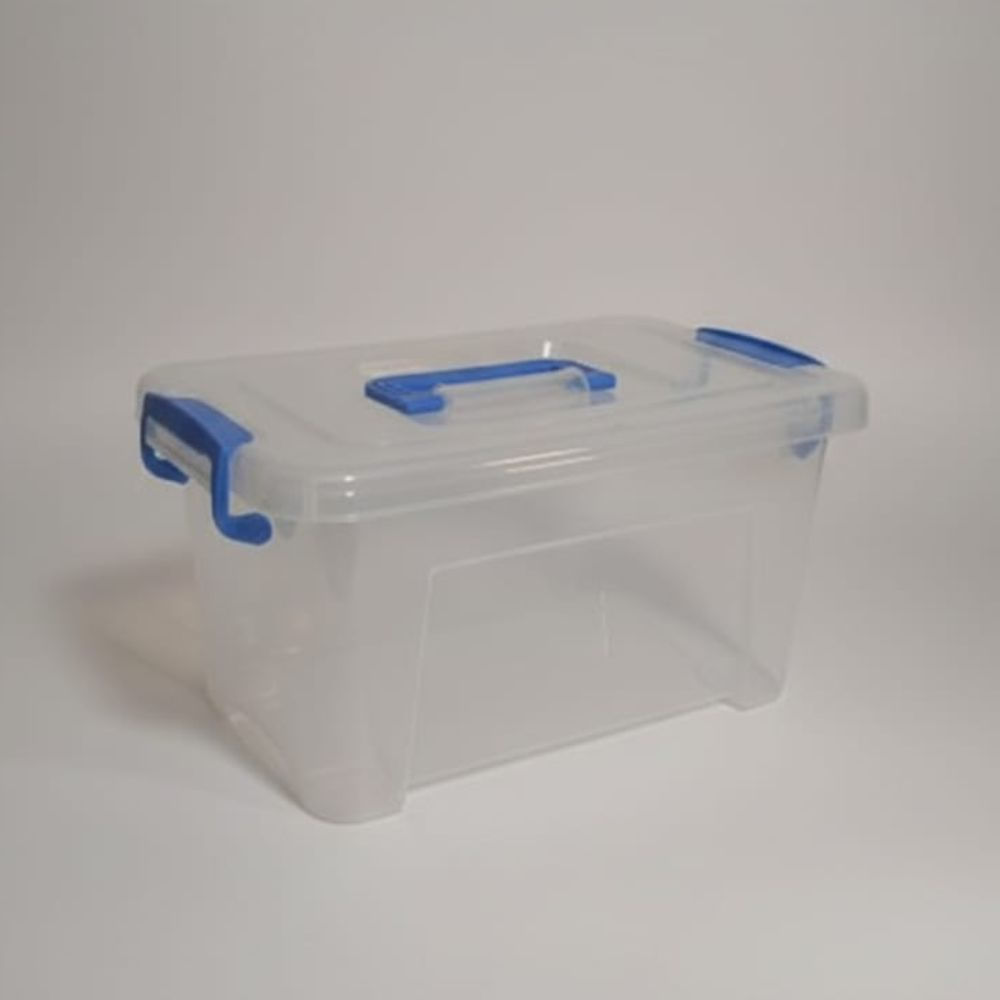 Fenomenal Cajita Organizadora Vany de Plástico Transparente con Tapa Azul a Presión