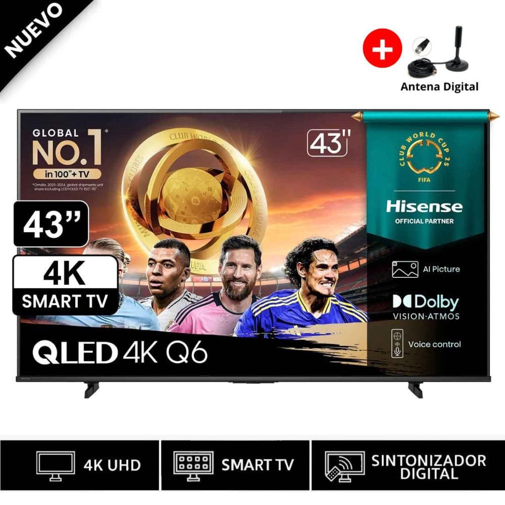 TELEVISOR SMART TV HISENSE QLED 4K ULTRA HD 43 43Q6QV + Antena Digital