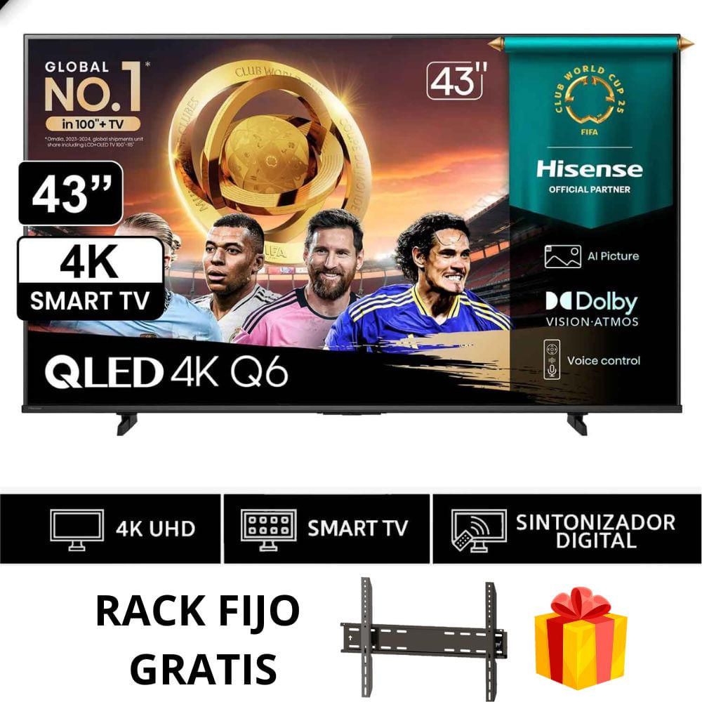 TELEVISOR SMART TV HISENSE QLED 4K ULTRA HD 43 43Q6QV + Rack fijo