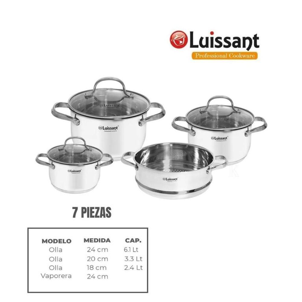 JUEGO DE OLLAS EN ACERO INOXIDABLE 7 Pzas LUISSANT