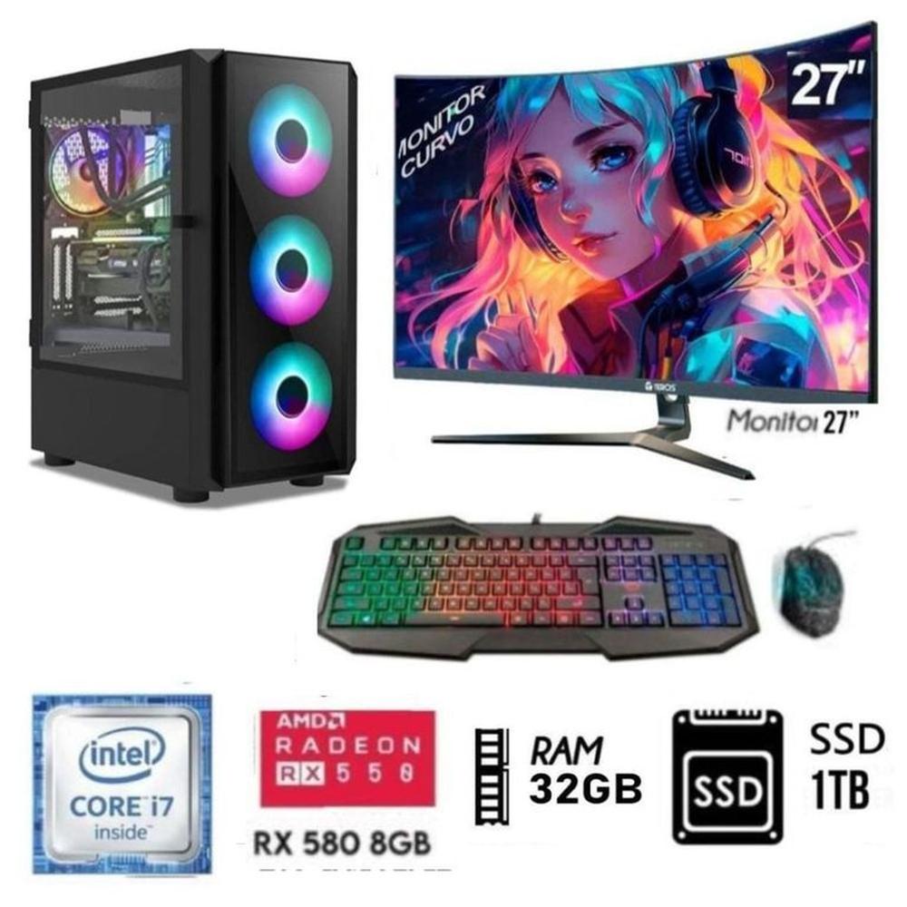 Computadora PC Gamer Core I7 -Ram 32GB -DISCO SSD 1TB -Video RX 580 8GB -M27