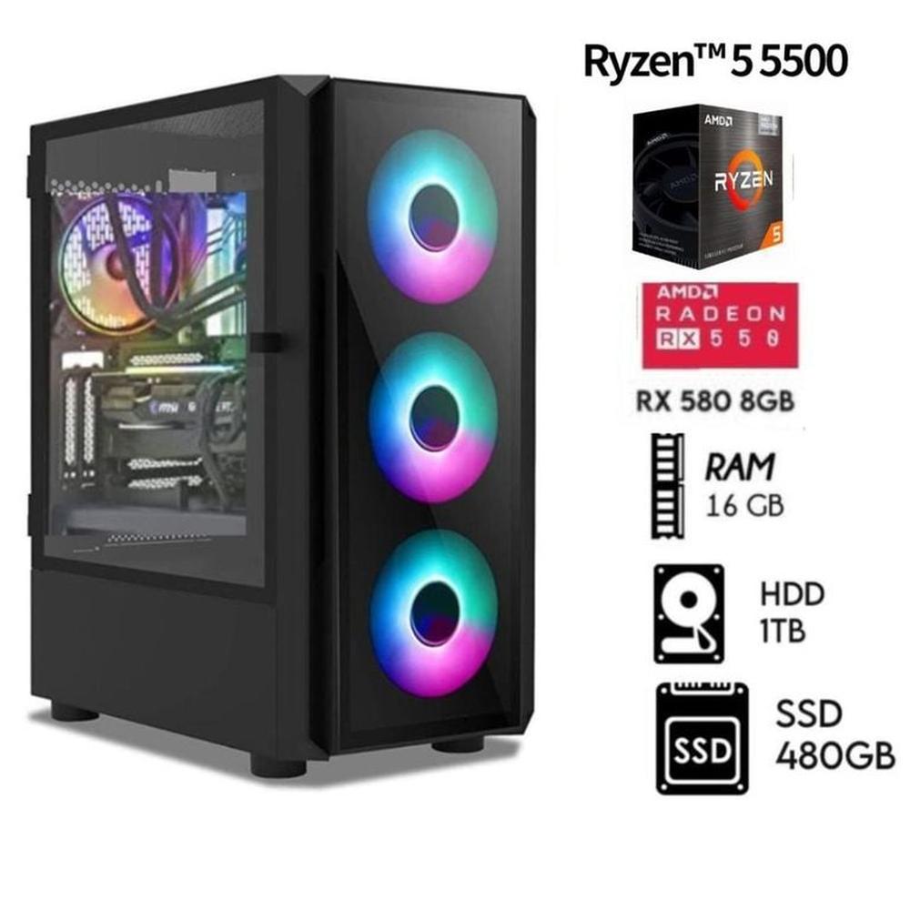 COMPUTADORA PC GAMER RYZEN 5-5TH -Ram16GB -DISCO 1T SSD 480GB -RX 580 8GB