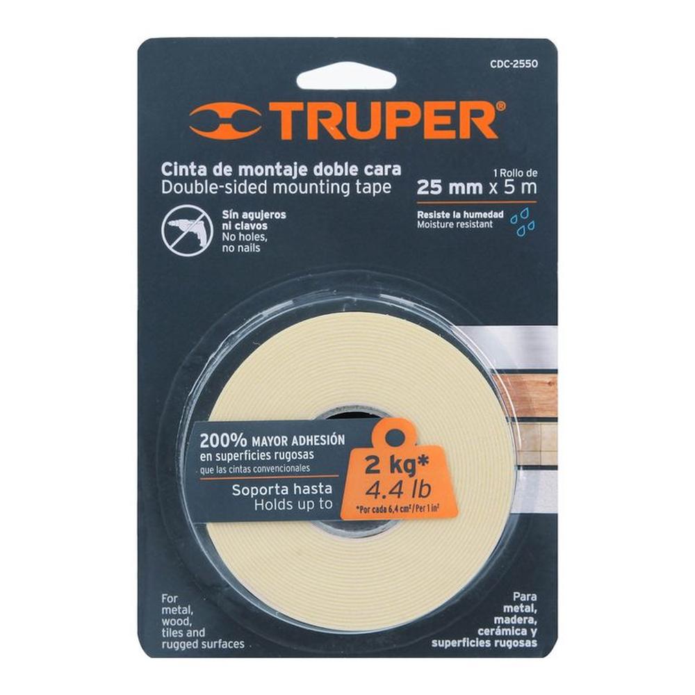 Cinta Doble Contacto de 25 mm x 5 m Truper - 11727 CREMA