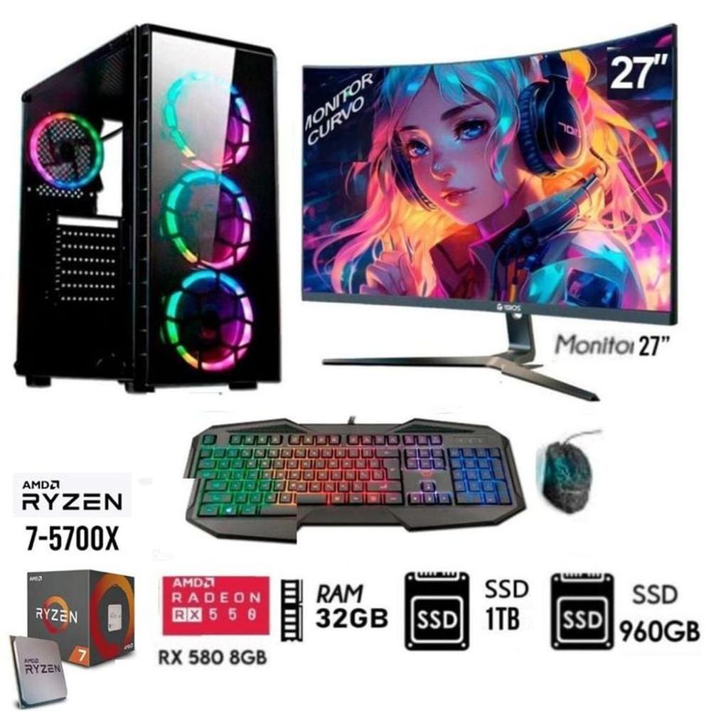 Computadora PC Gamer RYZEN 7 5700X Ram 32GB -SSD M2 1TB -SSD 960GB -RX 580 8GB M27