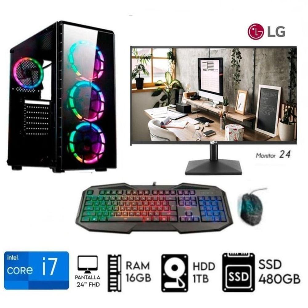 Computadora PC CORE i7 3.2Ghz  Ram16GB Disco 1TB  -SSD 480GB  -Monitor 24LG  FULL HD