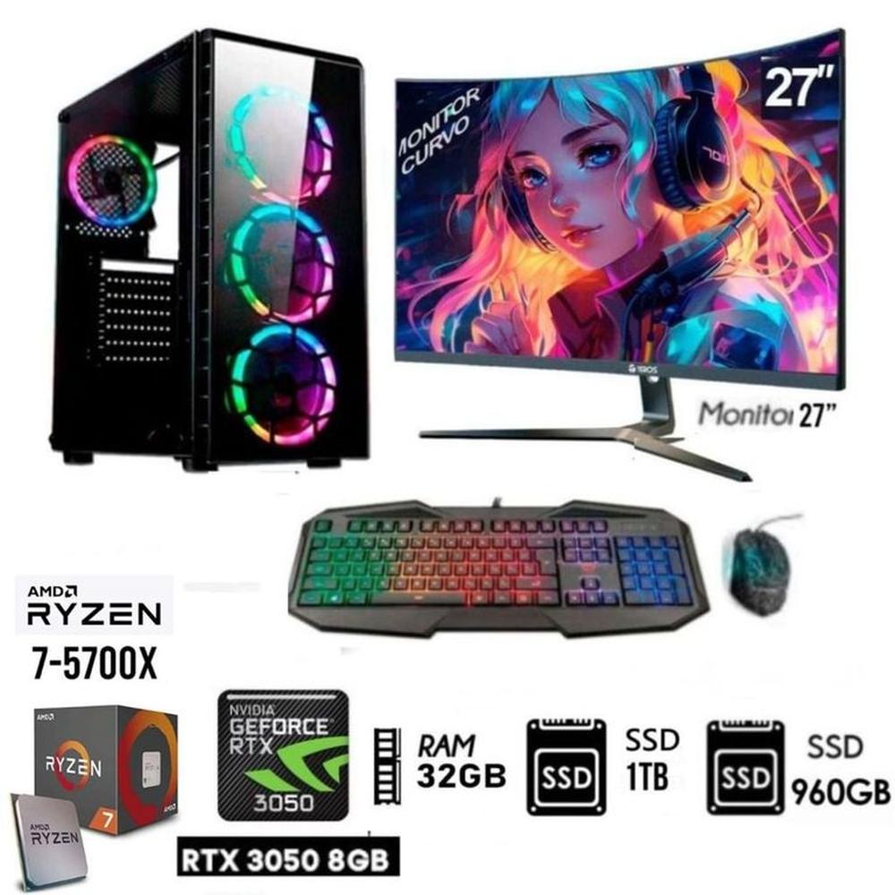 Computadora PC Gamer RYZEN 7 5700X Ram 32GB -SSD M.2 1TB -SSD 960GB -RTX 3050 8GB