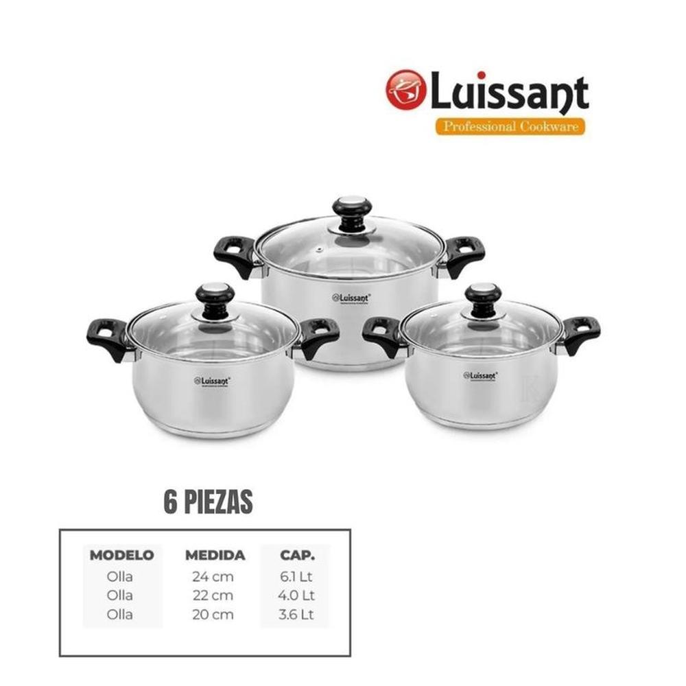 JUEGO DE OLLAS EN ACERO INOXIDABLE 6 Pzas LUISSANT