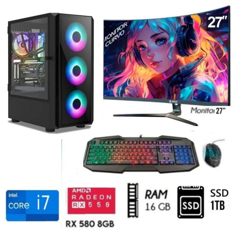 Computadora PC Gamer Core I7 Ram 16GB  DISCO SOLIDO 1TB  -Video RX 580 8GB  M27