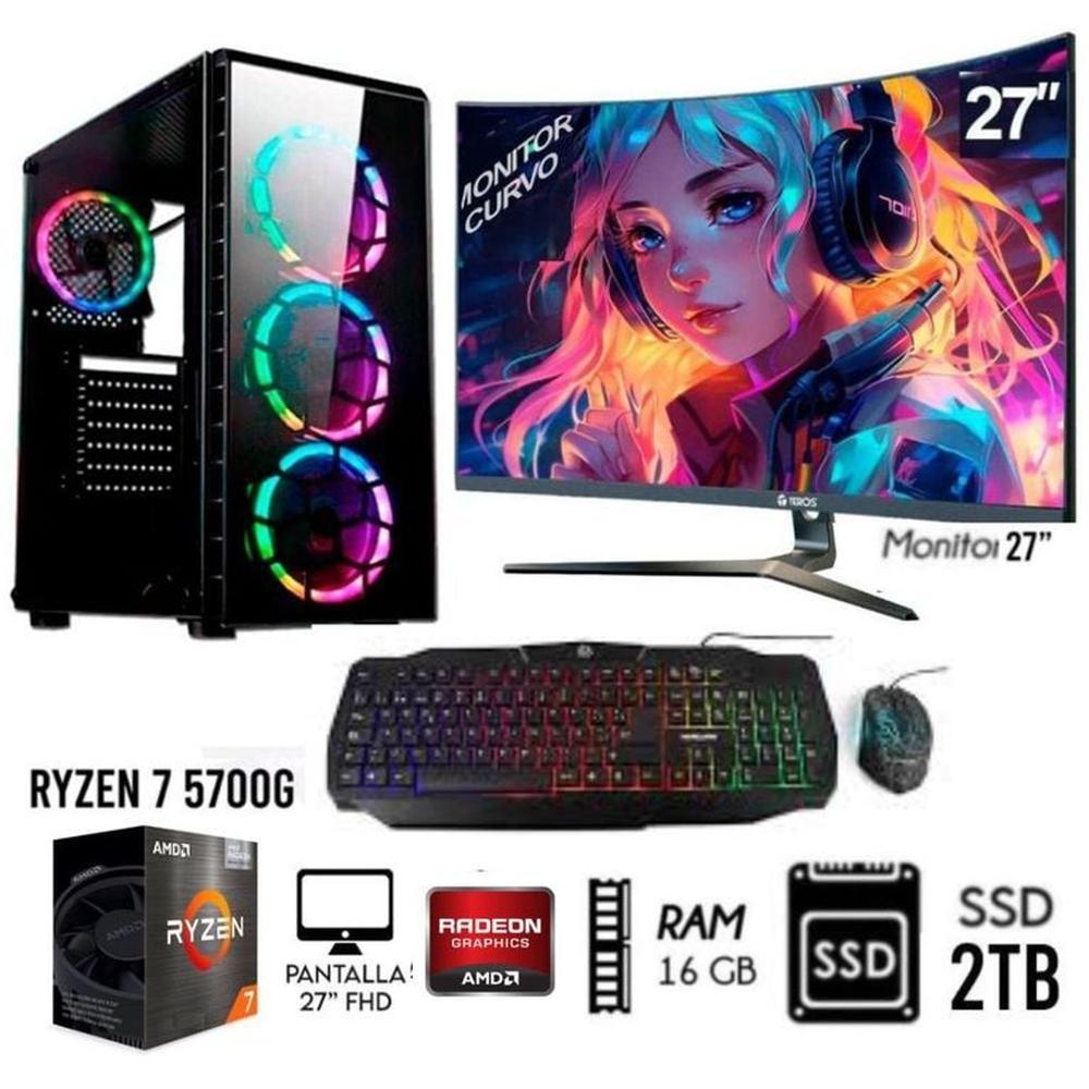 Computadora PC GAMER RYZEN 7-5700G RAM 16GB  DISCO SOLIDO SSD 2TB MONITOR 27